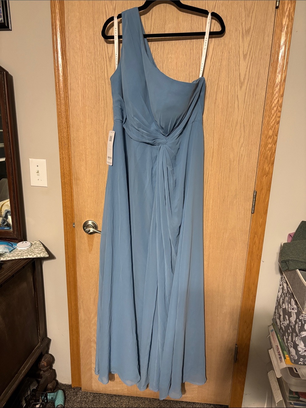NWT Azazie Brooke One Shoulder Steel Blue Size 16 Chiffon Dress